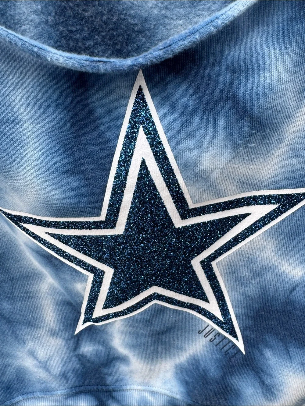 Justice Blue Tie-Dye Cropped Sweatshirt with Star